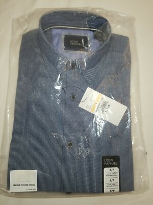 New Louis Raphael Mens Blue Long Sleeve 100% Cotton Shirt Size Small/15.5