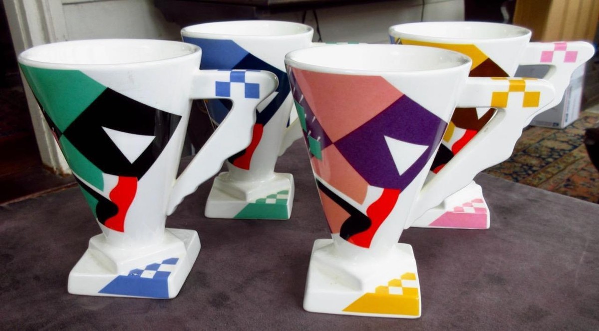 Lot De 3 Tasses MUG HUMORESQUE Kato Kogei Fujimori - Style Memphis Années 80, Neuf Avec Boîte