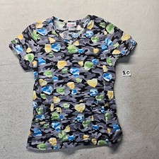 ScrubStar Scrubs Shirt Crew Neck Stretch Hearts Gray Camo Short Sleeve XS