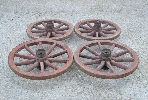 4x small vintage old wooden cart wagon wheels wheel 40.5 cm / 35.5 cm - Picture 10 of 14