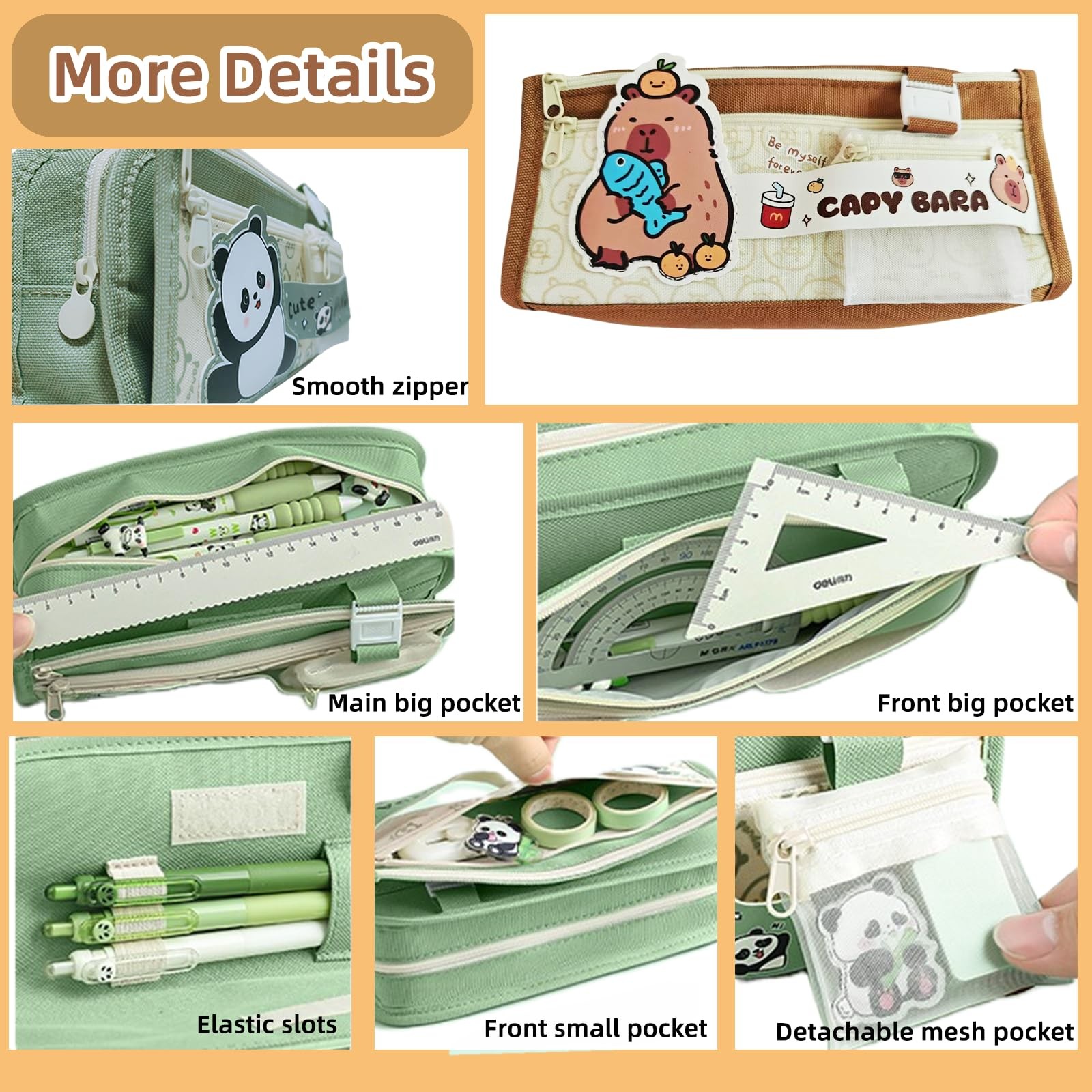 Trousse capybara poisson marron à plusieurs compartiments pour ne plus perdre ses crayons
