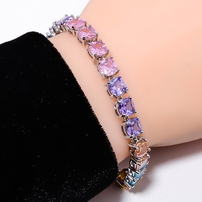 Multi Sapphire - Simulated 925 Sterling Silver Adjustable Bracelet 7-8'' B140326