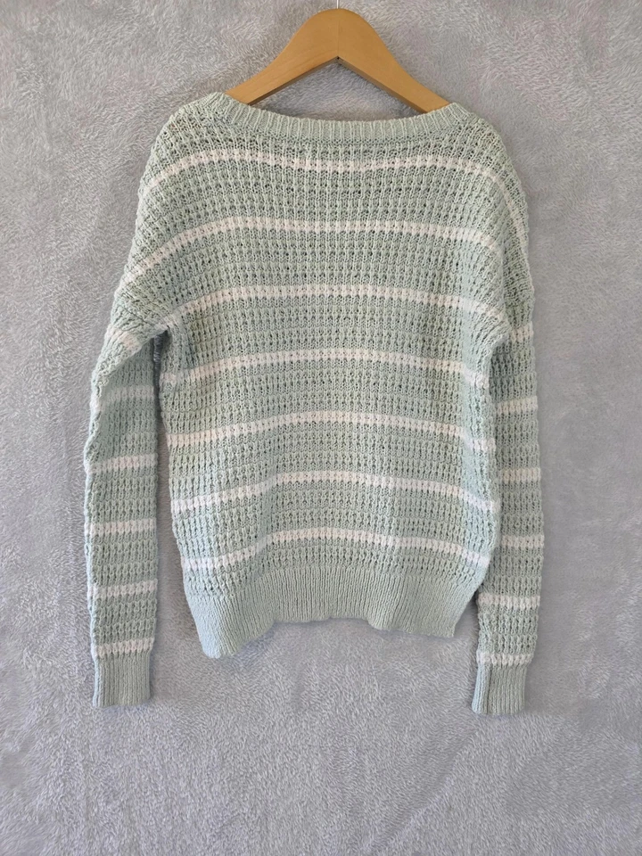 Suéter Abercrombie Niños Niñas 9/10 Verde Menta Blanco Rayas Tejido Pullover Foto 3 de 4