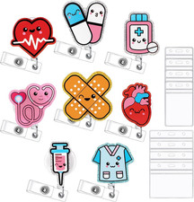 8 Pack Nurse Badge Reels with Id Card Holders, Retractable Clips