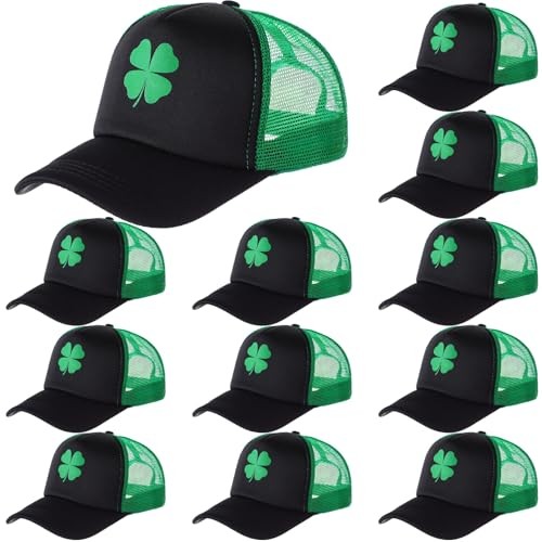 12 Pcs St. Patrick's Day Baseball Cap Shamrock Trucker Hat Adjustable Irish