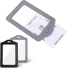 ID Card Holder Clear Double Sided Show Vertical Badge Wallet Pouch 11x6.8cm