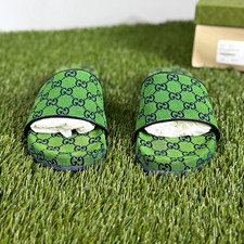 Gucci Men s GG Logo Slide Sandals Green/Blue ...