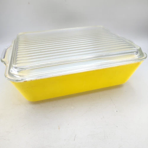 Vintage Pyrex 503 Yellow Casserole Dish w/ Clear Lid 9x7 Baking Dish