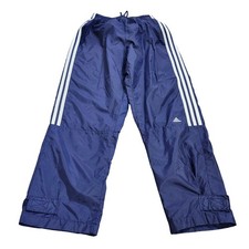 Adidas Vintage Navy Blue White 3-Stripe Windbreaker Track Pants Mens Medium