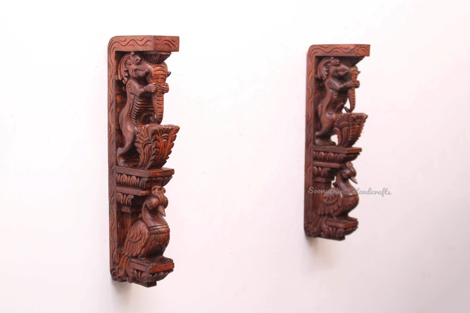 Wooden Wall Bracket Yali Statue Corbel Pair Entry Way Door Temple Wall Decor Art