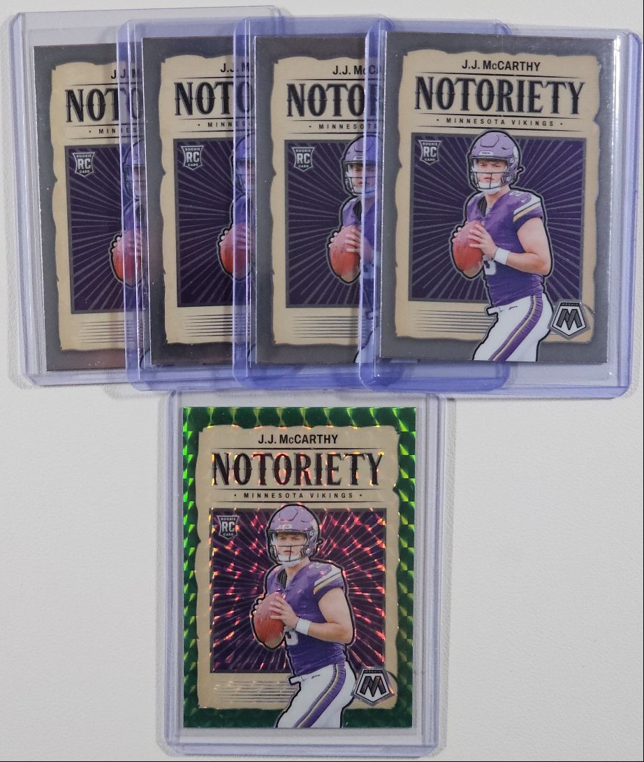 [5] J.J. MCCARTHY 2024 MOSAIC NOTORIETY ROOKIE FOOTBALL VIKINGS RC Q4561
