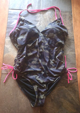 Size 16 Swimsuits for All Padded Plunge Halter One Piece with Cinched Sides