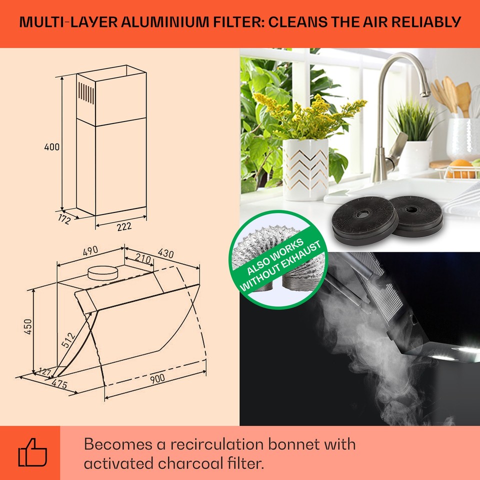 Cooker Hood 90cm Angled Extractor Fan Chimney Hood Kitchen Stainless ...