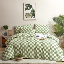 Green Checkered Comforter Full Set, Aesthetic Checkerboard Bedding with Sage ...