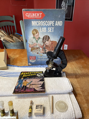GILBERT Microscope And Lab Set In Metal Box 13033 1958 Vintage Incomplete