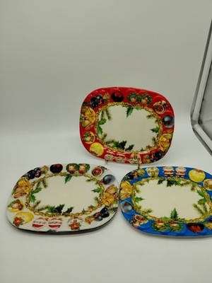 Set Of 5 Ramco Trading Corp Vintage Christmas 7.5'' Tray Plastic Wax Back
