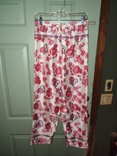 Vintage White Satin Feel Pajama Pants With A Beautiful Red/ Pink Floral Pattern