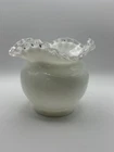 Vintage Fenton Silver Crest White Milk Glass Vase 5" X 5"Ruffled Edge