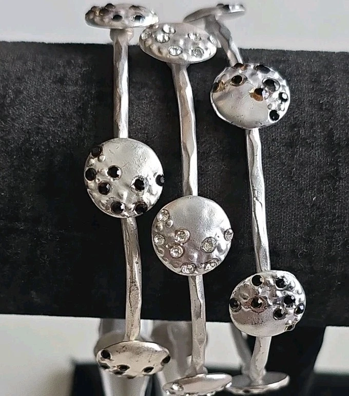 Michele's Attic Boutique Matte Silver Hammered Bangles (3PCS) with Rhinestones - Image 4 of 4