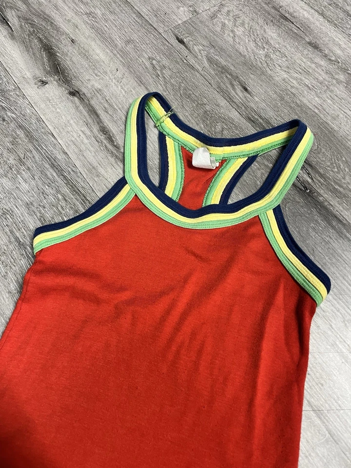 Camiseta sin mangas vintage años 70 Sears Jr. Bazaar estilo timbre rojo espalda deportiva talla XS Foto 4 de 4