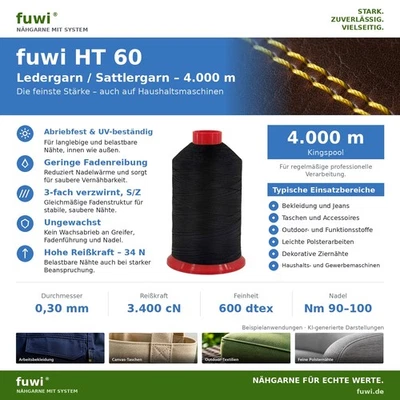 fuwi HT 60 Nähgarn extra stark 4.000 m Kone - Ø 0,30 mm, 3.400 cN, Polyester - Bild 1 von 4