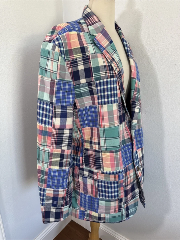 Blazer Club Room Para Hombres L Retazos Madras Cuadros Calce Regular Preppy Chaqueta Clásica Foto 4 de 4