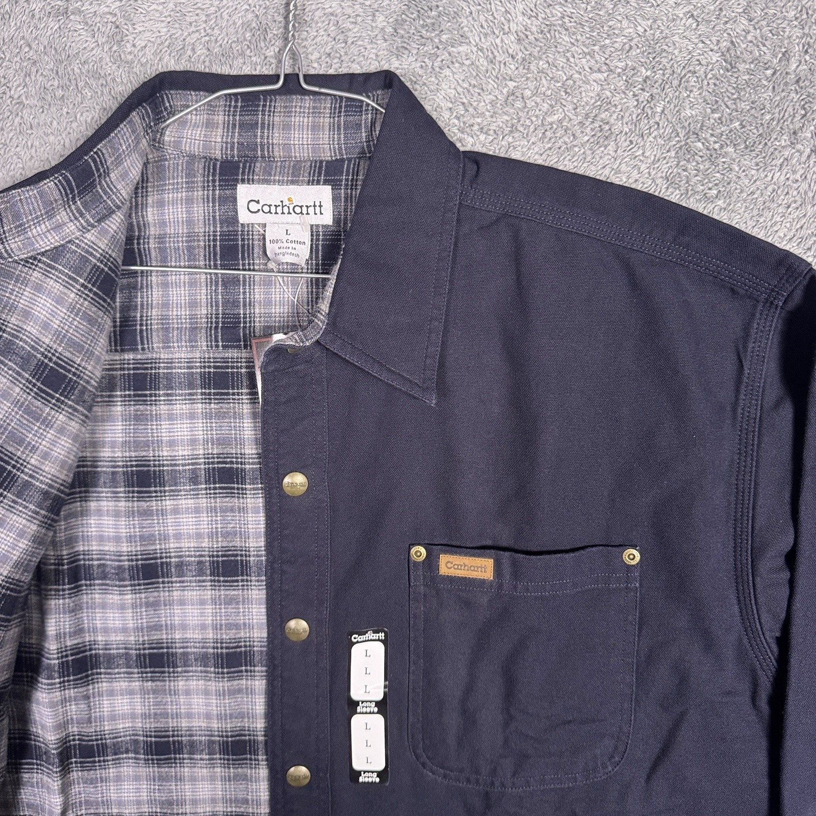 Carhartt S96 Mens L Reg MDT Flannel Canvas Shirt Jac Vintage Utility Deadstock image 3