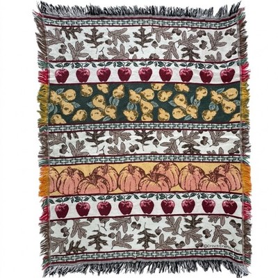 Vintage Crown Crafts Changing Seasons Fall Tapestry Throw Blanket Cotton USA