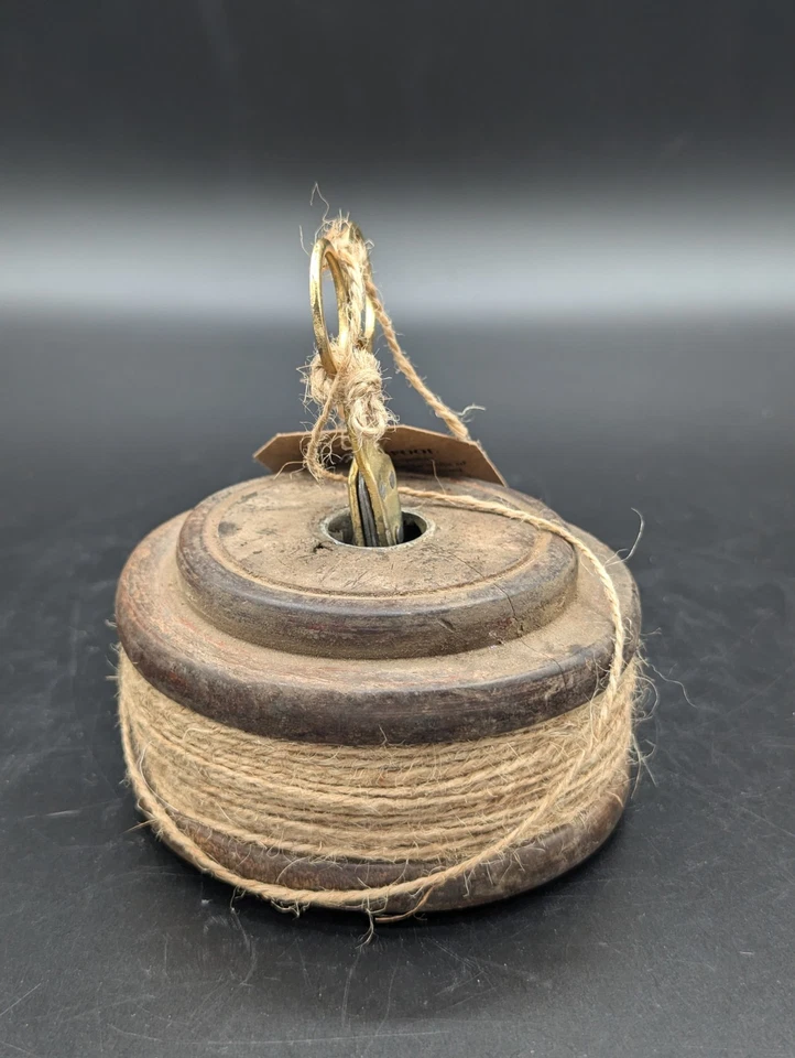 Primitive Decor Antique Wood Spindle Base With Useable Twine & Iron Scissors - Image 2 of 4