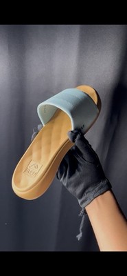 Reef Women's Slide Sandals Light Blue Tan Slip On Comfort Casual Synthetic