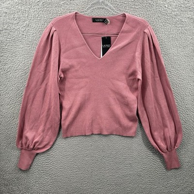 Ralph Lauren Black Label Sweater Womens Large Crop Top Rose Blush Long Sleeve