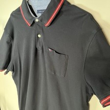 Tommy Hilfiger Custom Fit Solid Black Polo Shirt XL 100 Cotton Logo Button