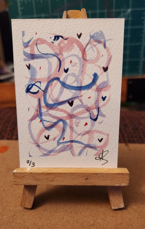 ACEO Original Painting “Commotion” 2/3 by Abby Watercolor & Pen 2.5in x 3.5in