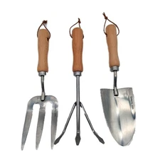 Garden Tool Set 3 PCS Stainless Steel Gardening Kit with Wood Handles