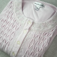 Miss Elaine Pink Fleece Nightgown Smocked Floral Embroidered Long Sleeve Medium