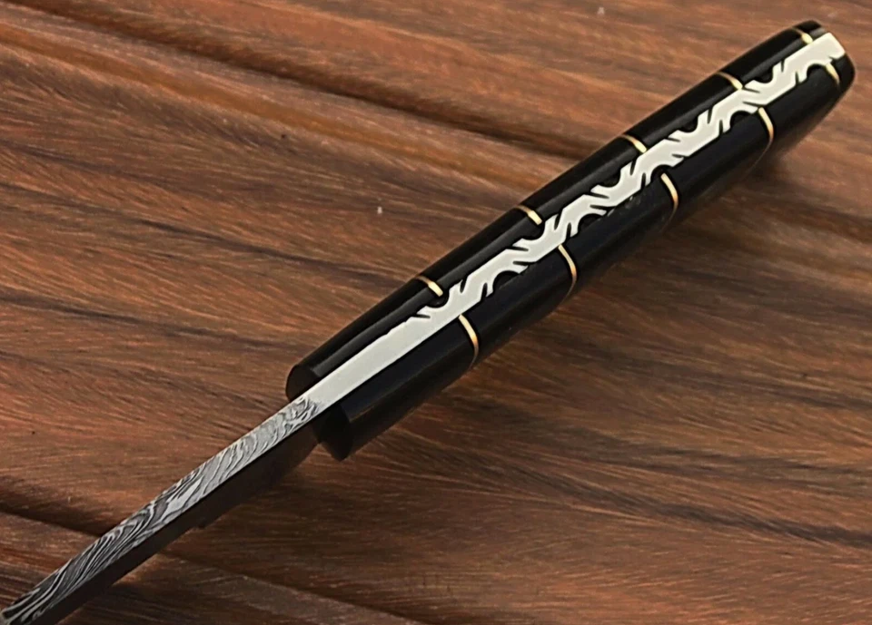 Cuchillo Bowie de caza de acero Damasco hecho a mano personalizado con mango de madera de rosa Foto 3 de 4