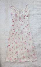 Victoria's Secret M Satin Floral Full Slip White/Pink Adjustable Straps
