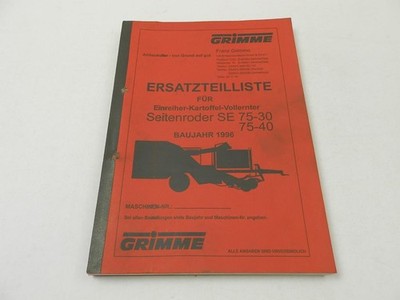 Grimme SE 75-30 75-40 1996 Model Potato Harvester Spare Parts List Spare Parts Catalog