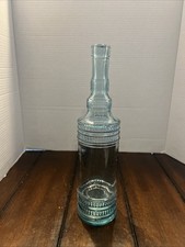 12  Tall Vintage Sea Green/Blue Decanter Bottle-Embossed Ribbed Details