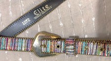 VTG Elite Fresno California Belt Gold Beaded Multi Striped Tapestry Boho 1072