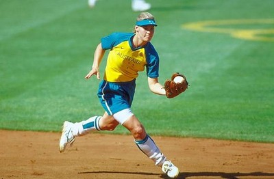Natalie Ward of Australia in action at the Womens Softball game v - Old Photo