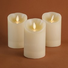 Luminara Flameless LED Pillar Wax Candles w/Remote Moving Flame Ivory 3"Dx4.5"H