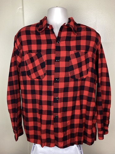 Vtg 40s 50s Deer Creek Brand Sanforized Loop Collar Shirt L Buffalo Plaid