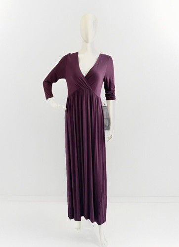 NWT Mother Bee, Maternity, V-Neck, 3/4 Sleeve Ruched, Waist Dress Medium Plum