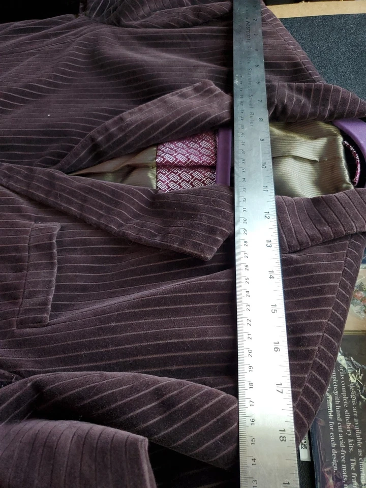 Blazer Guess Para Hombre Terciopelo Rayas 100% Algodón Talla M Ciruela Oscura-Marrón Y2K Foto 4 de 4