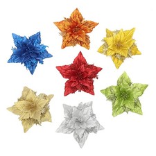 7 Inch Christmas Glitter Poinsettia Flower Decorations for Tree Wreath