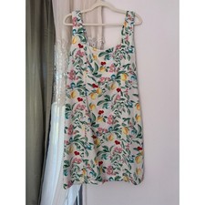 Old Navy Fit and Flare Mini Dress Womens L Tall Smocked Lemon Linen Blend Fruit