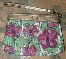 COACH Zip Wristlet With Floral Print & gold Leather trim 