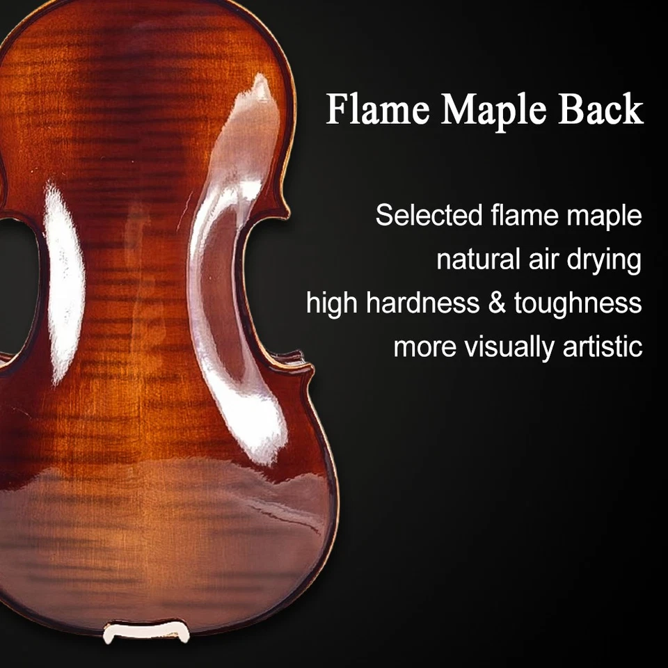 4/4 Full Size Acoustic Violin Dark Brown Flame wood Violin With Ebony Fitting - Image 2 of 4
