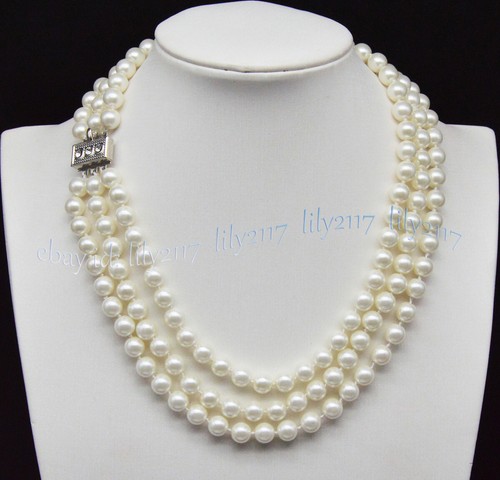 "Lotes de 3 filas de collar de perlas redondo multicolor del mar del sur genuino de 8 mm 17-19""" - Imagen 30 de 44